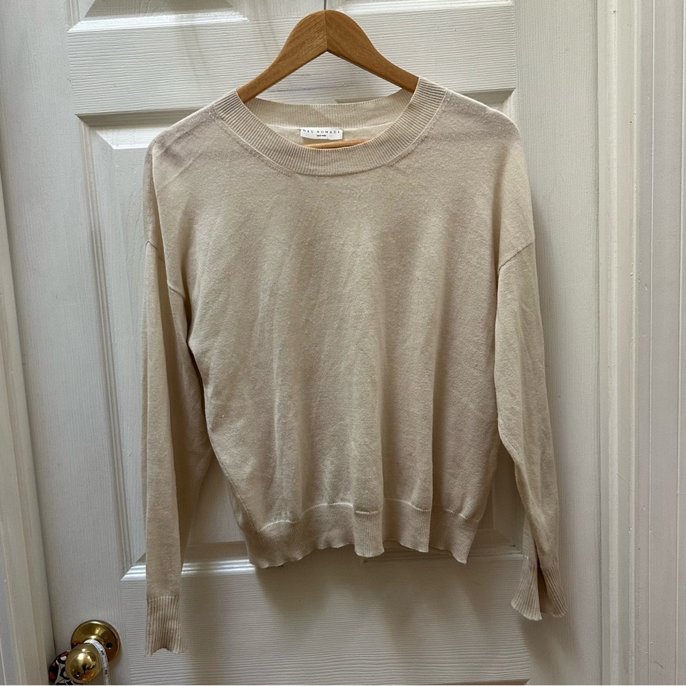 Neu Nomads Women's Light Beige Cream Crew Neck Sweater Cashmere XS
